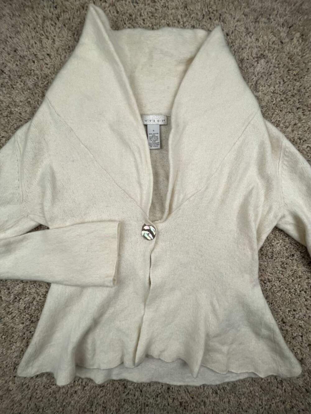 Tweeds Rabbit Fur Cashmere Wool Blend Cardigan Sweater 1-Button Small Ivory